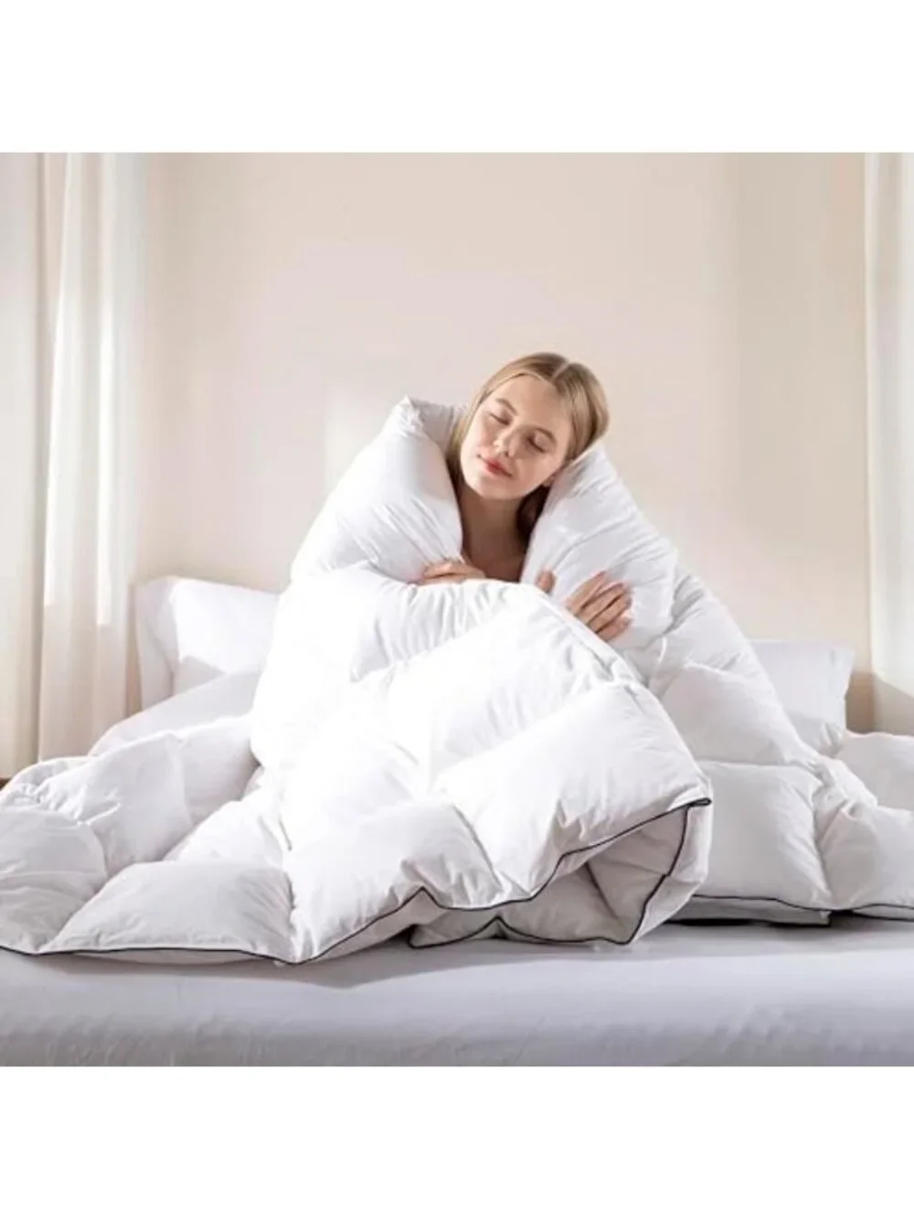 Luxurious White Queen Size Feather Comforter, 100% Cotton, Soft & Cozy 90